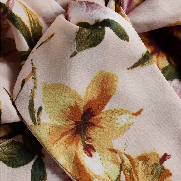 Express Satin Floral V-Neck Tie Front Cutout Midi Dress - Picture 5 of 9